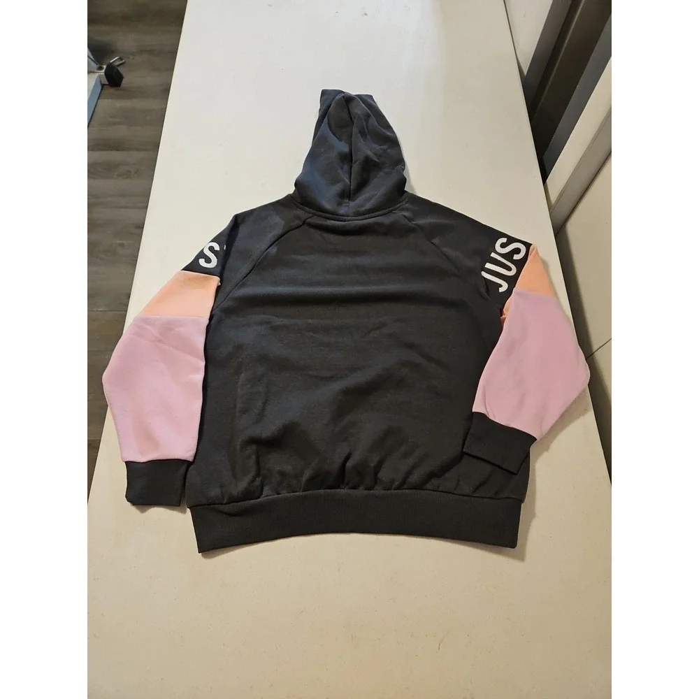 Justice Girls' Colorblock Fleece Hooded Sweatshirt Glitter Hoodie Lg 10/12 (A965